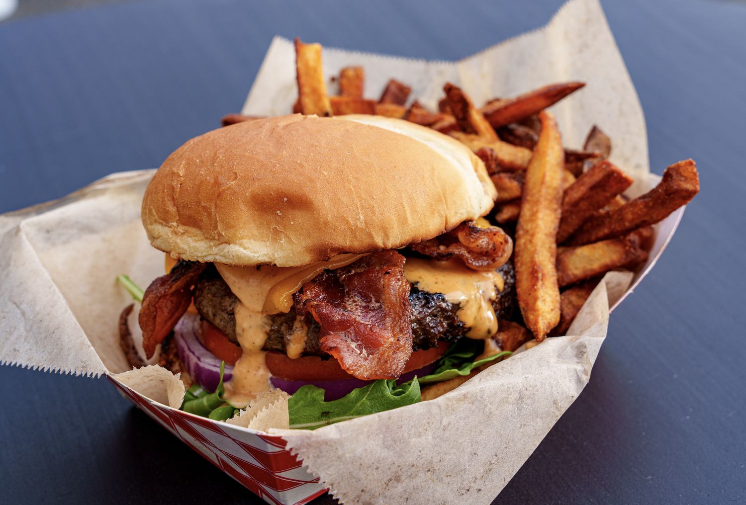House forged bacon burger with fresh cut fries